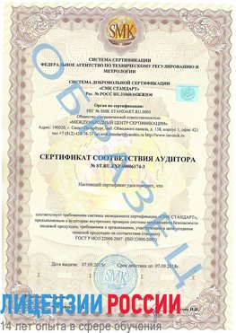 Образец сертификата соответствия аудитора №ST.RU.EXP.00006174-3 Судак Сертификат ISO 22000